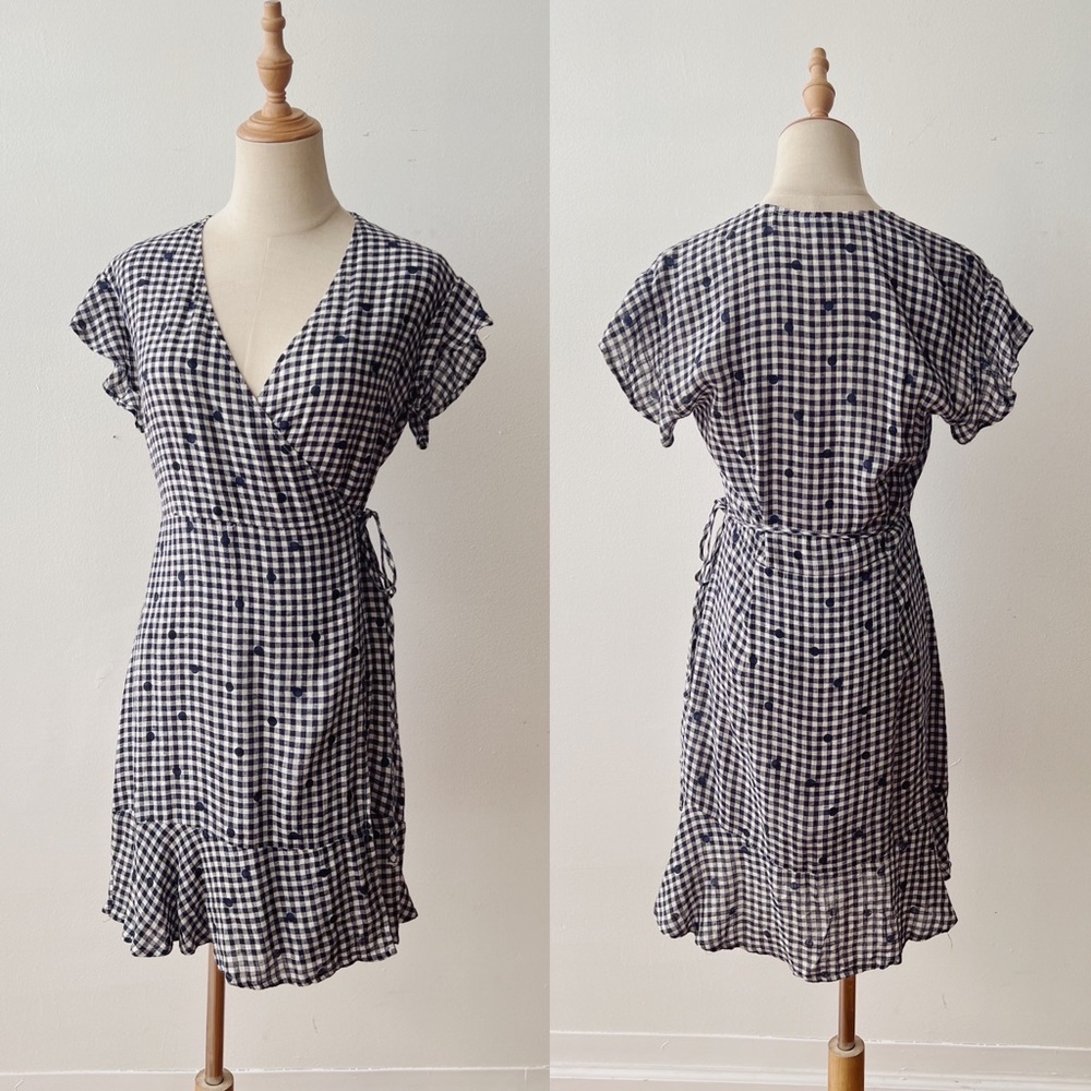 RAILS Leanna Navy Polka Dot SUPER SOFT Linen Blend Wrap Dress Womens XS
